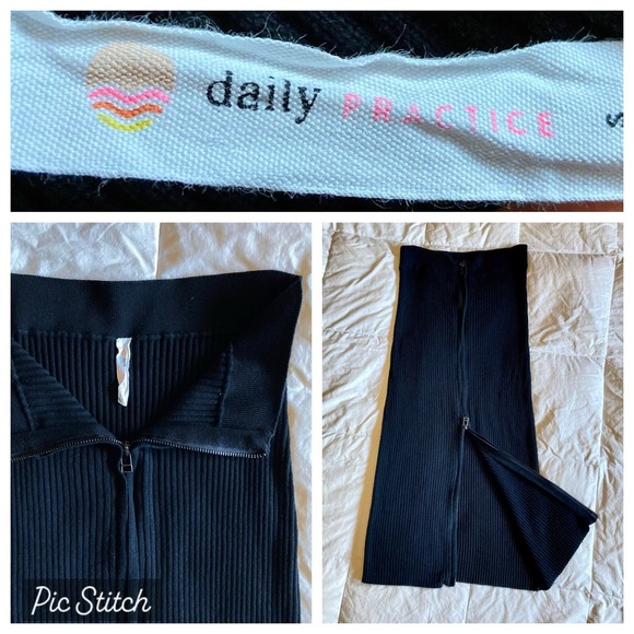 Daily Practice Anthropologie Double-Zip Rib Knit Midi Skirt Womens Small Black - Picture 1 of 12